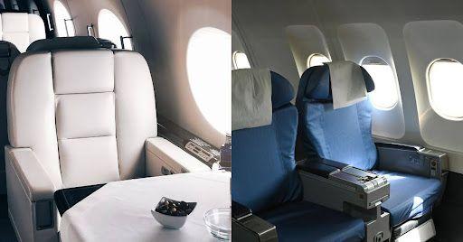 Luxurious business class cabin with lie-flat seats